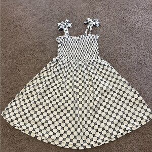 Black & White Palm-Print Girls' Casual Sundress with Tie Straps